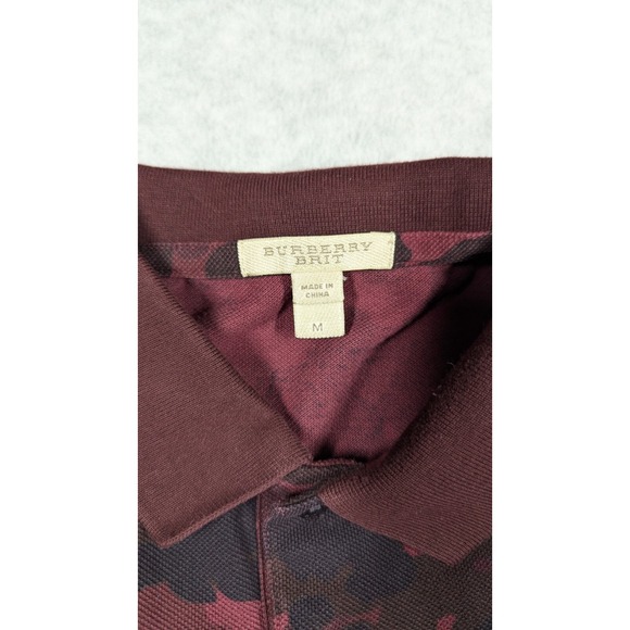 BURBERRY BRIT‎ Men Shirt Medium Polo Camo Logo Collar Short Sleeve Casual Luxury - Picture 5 of 10